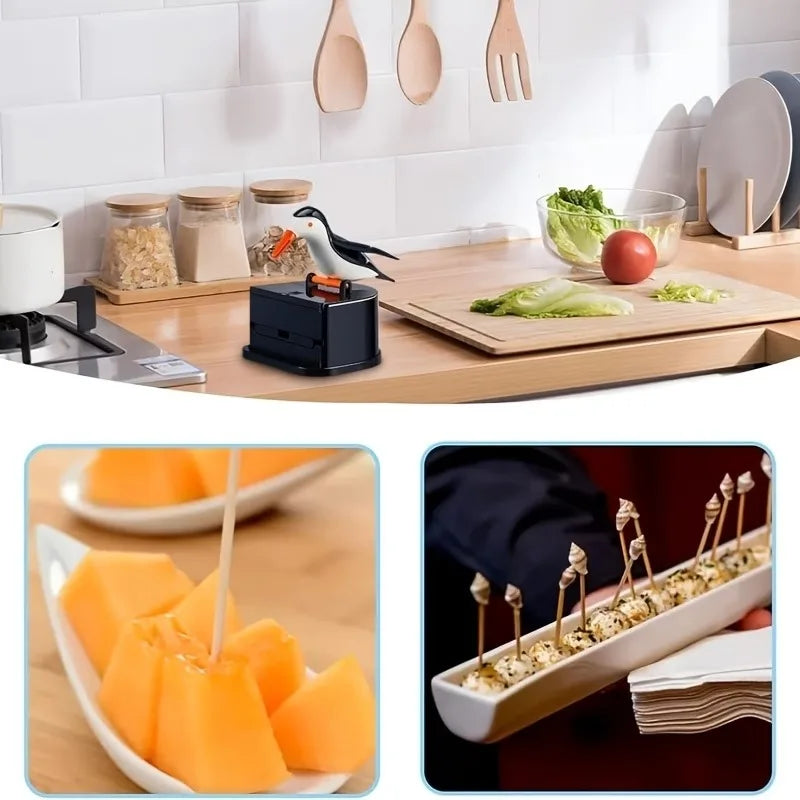 Automatic One Touch Toothpick Dispenser Woodpecker Design Kitchen Table Essential Supplies Desktop Organizer and Toothpicks Vue