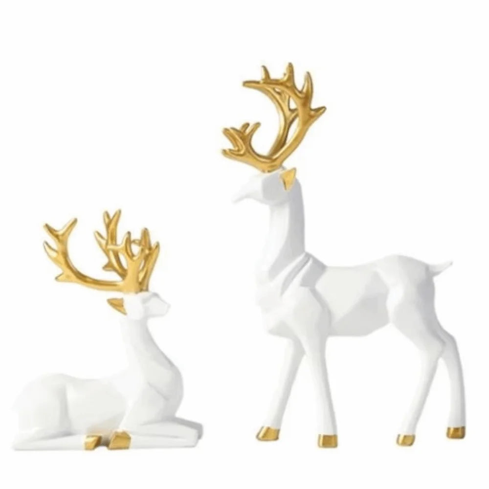 2Pcs Creative Deer Desktop Ornament Sitting/Standing Position Cute Christmas Deer Statue Durable Modern Elk Home Decor Vue Set 1