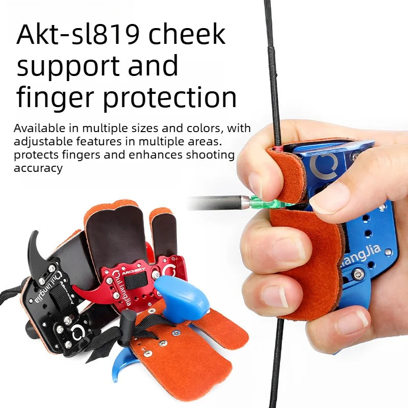 Competitive Recurve Bow Finger Tab Right Hand Cowhide & Aluminum Finger Guard Cheek Rest Archery Shooting Accessories Vue