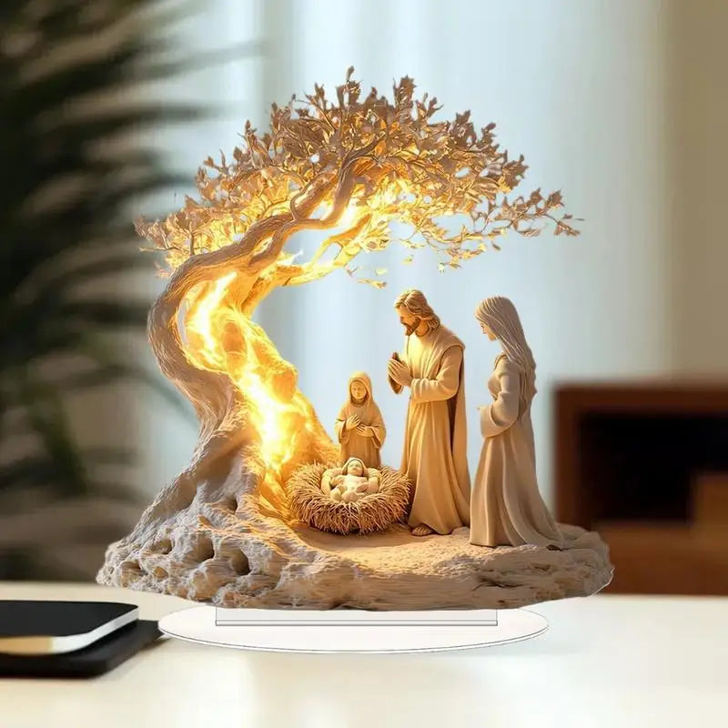 Acrylic Christmas Nativity Scene Flat 2D Ornament Desk Decor Jesus