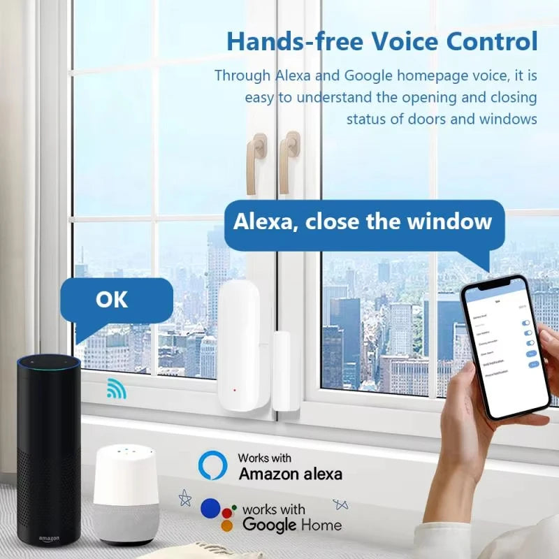 ZigBee Door Window Sensor Wireless Magnetic Alarm Detector Home Security Anti-Theft APP Control Works with Tuya Alexa Google Vue