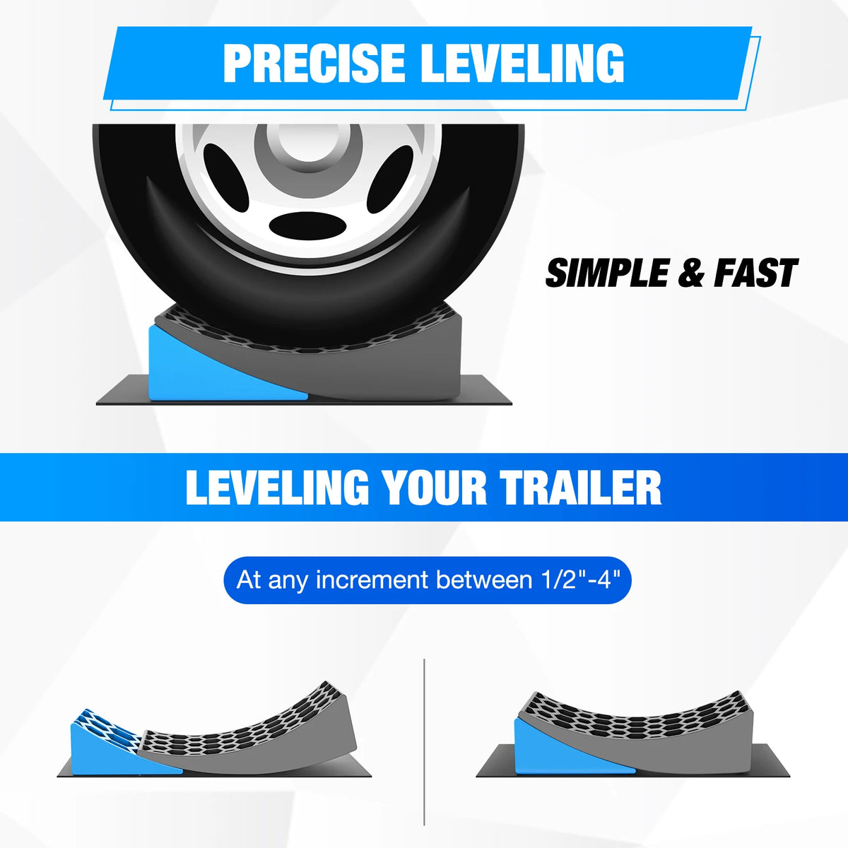 Nilight Camper Leveling Blocks, Leveling System for Single Dual Axle Travel Trailers, Suitable for More Types of Tyres, 2 Packs, Heavy Duty RV Leveler Kit for Camper Trailer Motorhome Travel Camping Accessories,2 Packs Vue
