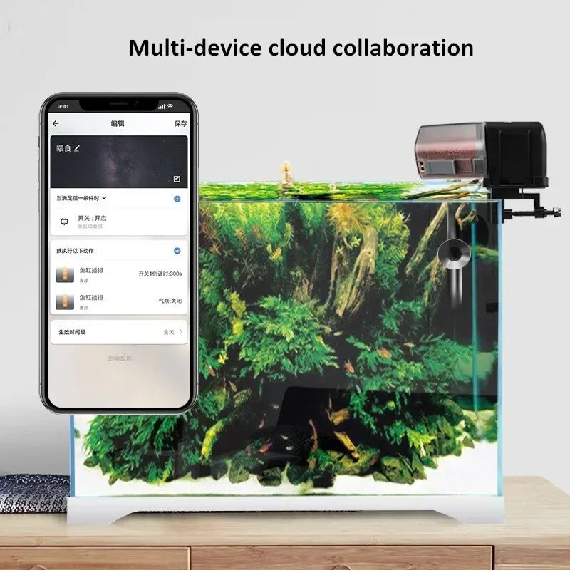 Aquarium Wifi Automatic Fish Feeder Timing Fish Food Dispenser Adjustable Outlet App Control Voice Control 스마트 수족관 Vue