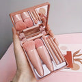 Mini Square Makeup Case with 5 Brushes, Mirror, Mini, Multi-functional, Portable Small Set, Loose Powder Brush, Foundation Brush Vue Coffee Pink