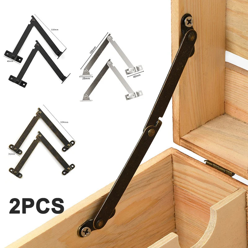 2PCS Antique Bronze Lid Support Hinges Iron Furniture Stay Hinges Decorative Box Cabinet Hardware Vue