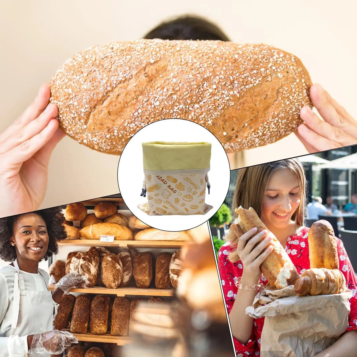 Reusable Beeswax Food Storage Bags Large Size 30x39cm Breathable Bread Loaf Pouch Portable Organizer for Bakery Sandwich Kitchen Vue