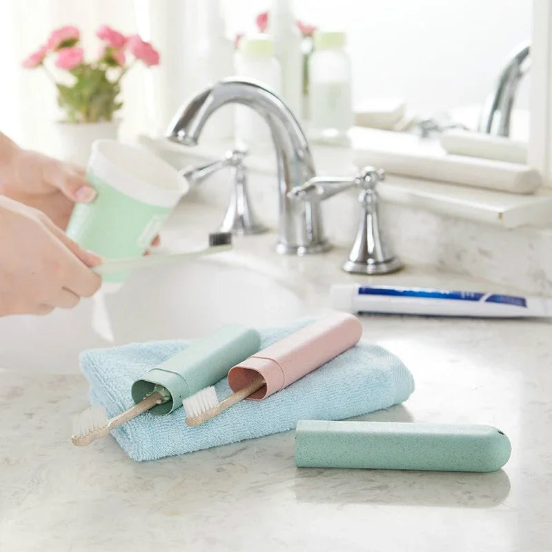 Portable Travel Camping Toothbrush Tube Box Cover Water Filter Anti-Dirty Bathroom Accessories Wheat Straw Storage Box Vue
