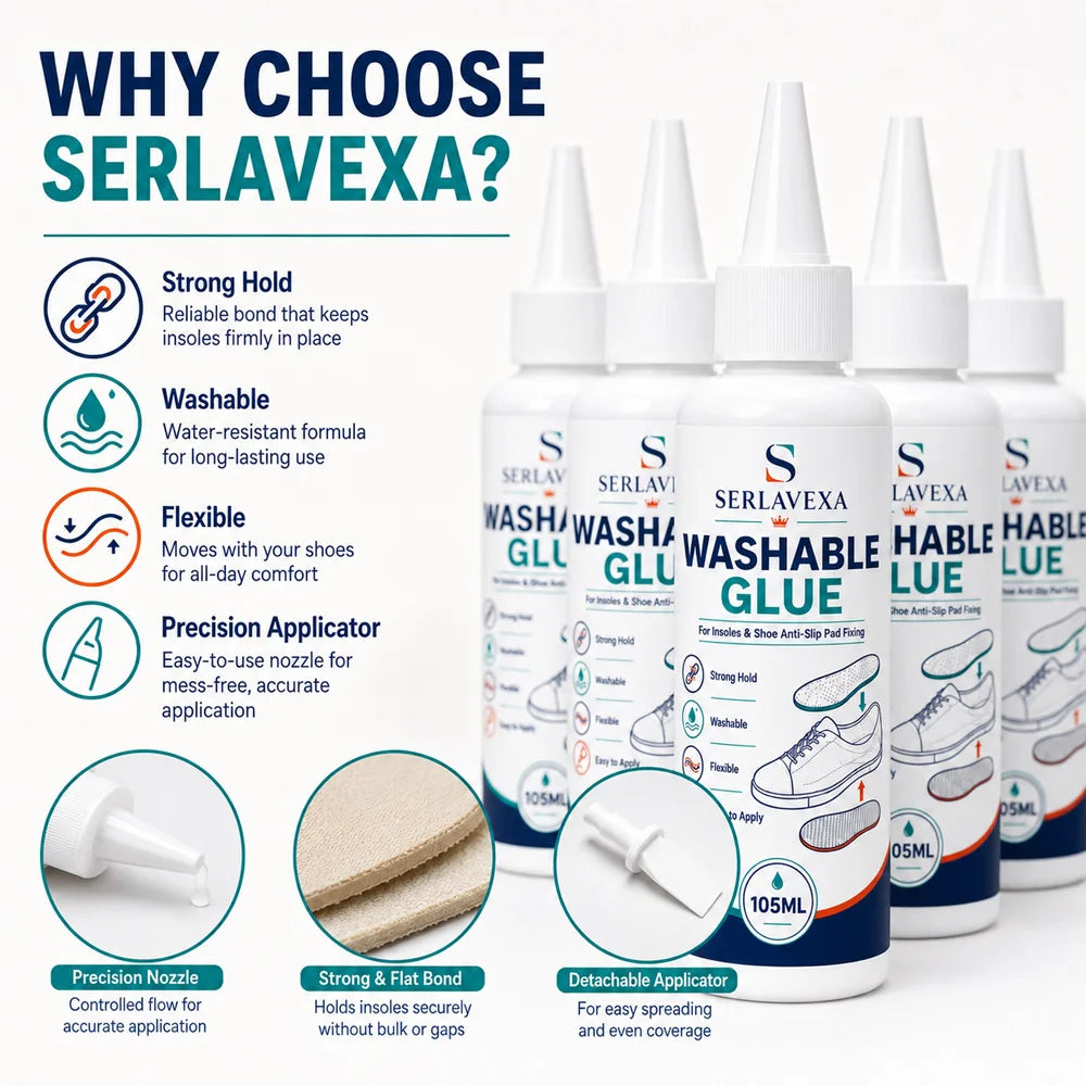 SERLAVEXA Washable Shoe Glue Strong Flexible Adhesive Repair Insoles Heel Grips Anti-slip Pads Sneaker Care DIY Fixing Tool Vue
