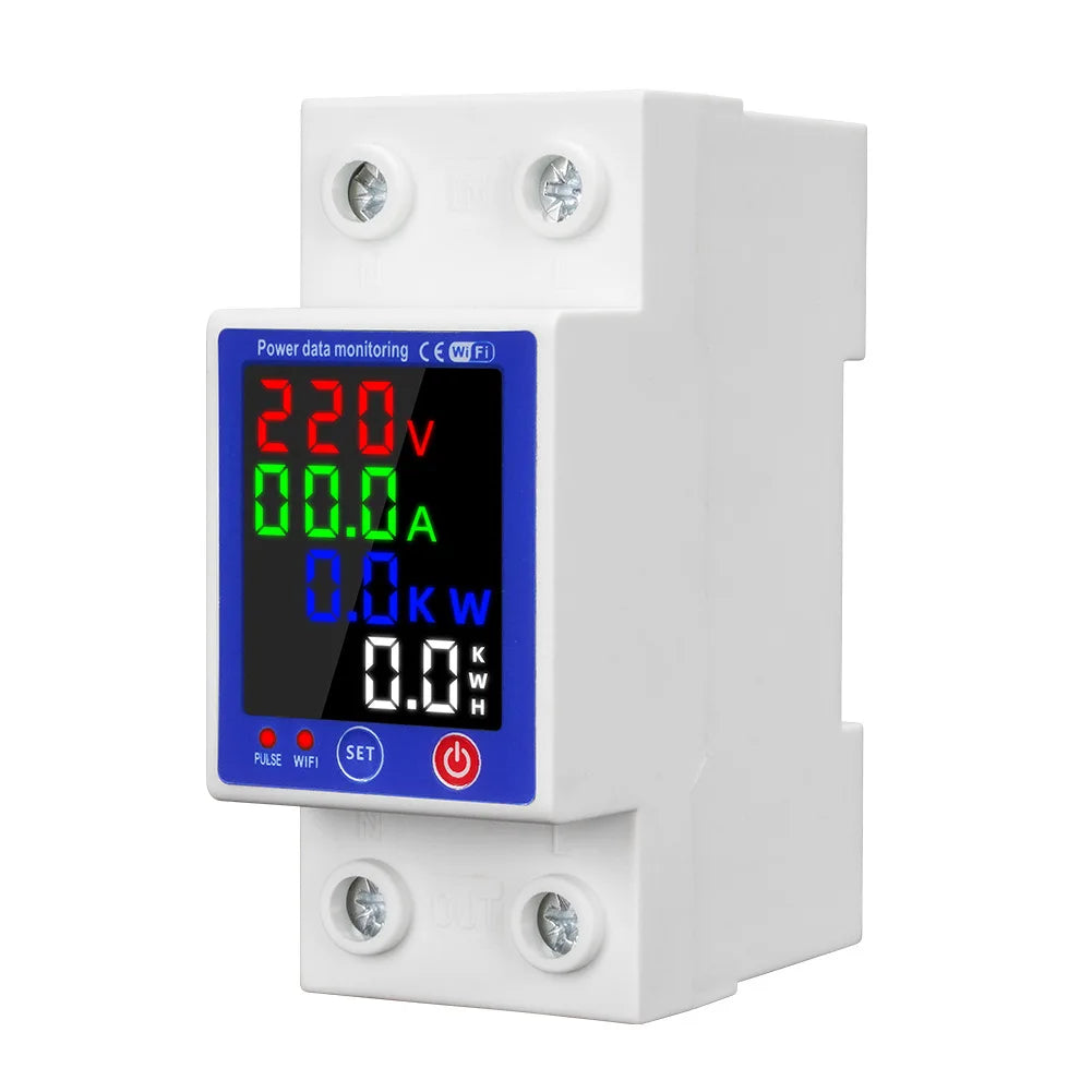 Tuya WiFi Smart Energy Meter Multifunction Leakage Protector Color Display Over Under Voltage Protector Prepaid Metering Breaker Vue