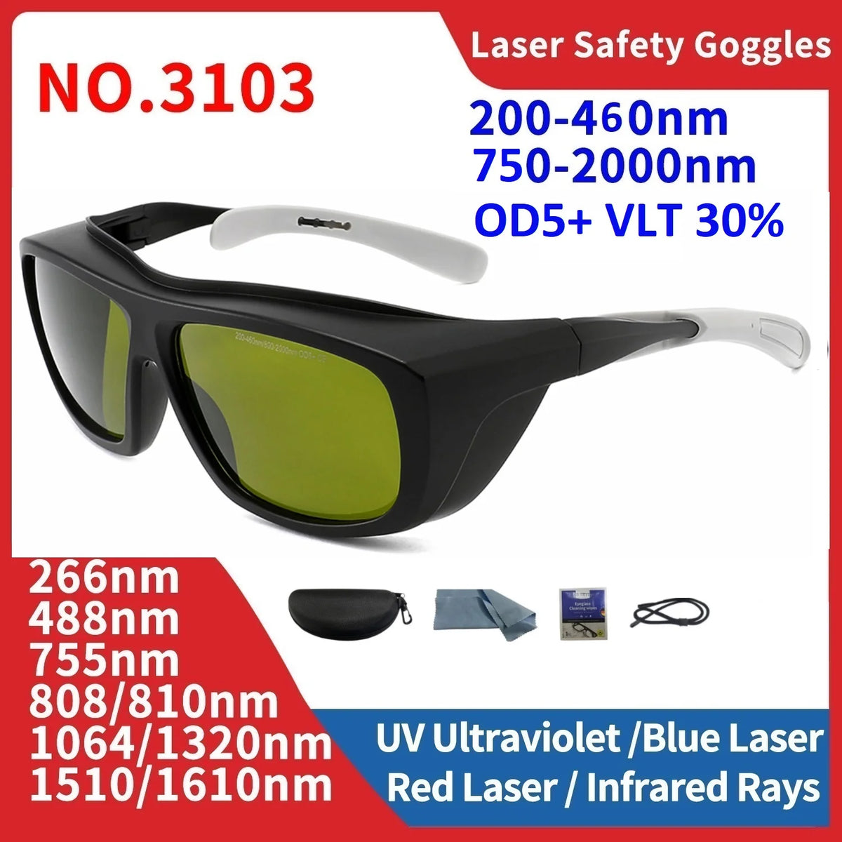 Laser Safety Glasses Protection Goggle Eye Protective Lentes De Seguridad Industriales UV IPI IR IPL FPV 1064 532nm Vue 3103