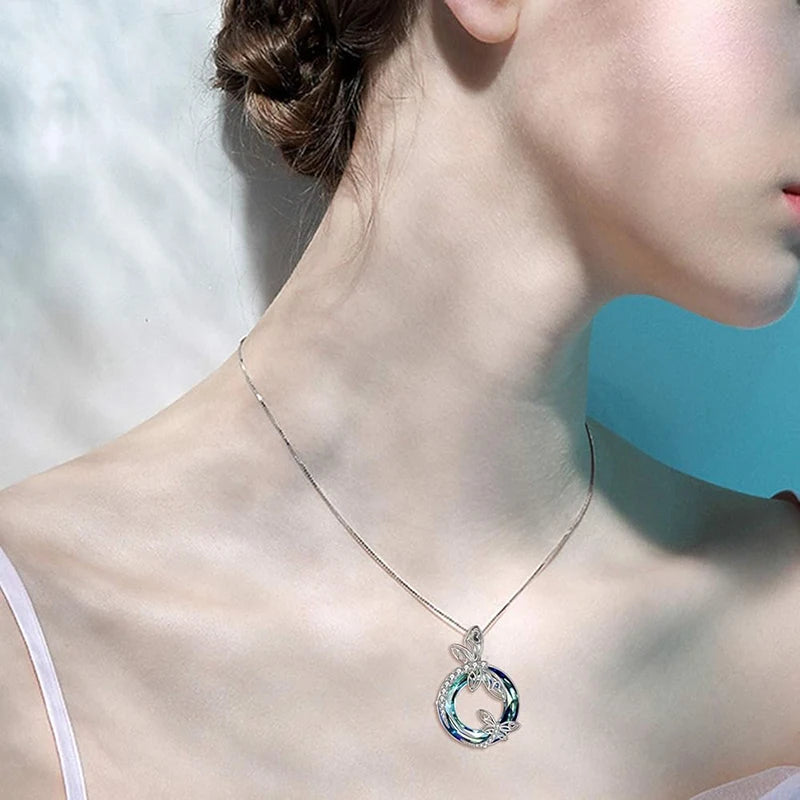 Huitan Dragonfly Pendant Necklace – Blue Cubic Zirconia Pendant Necklace Vue