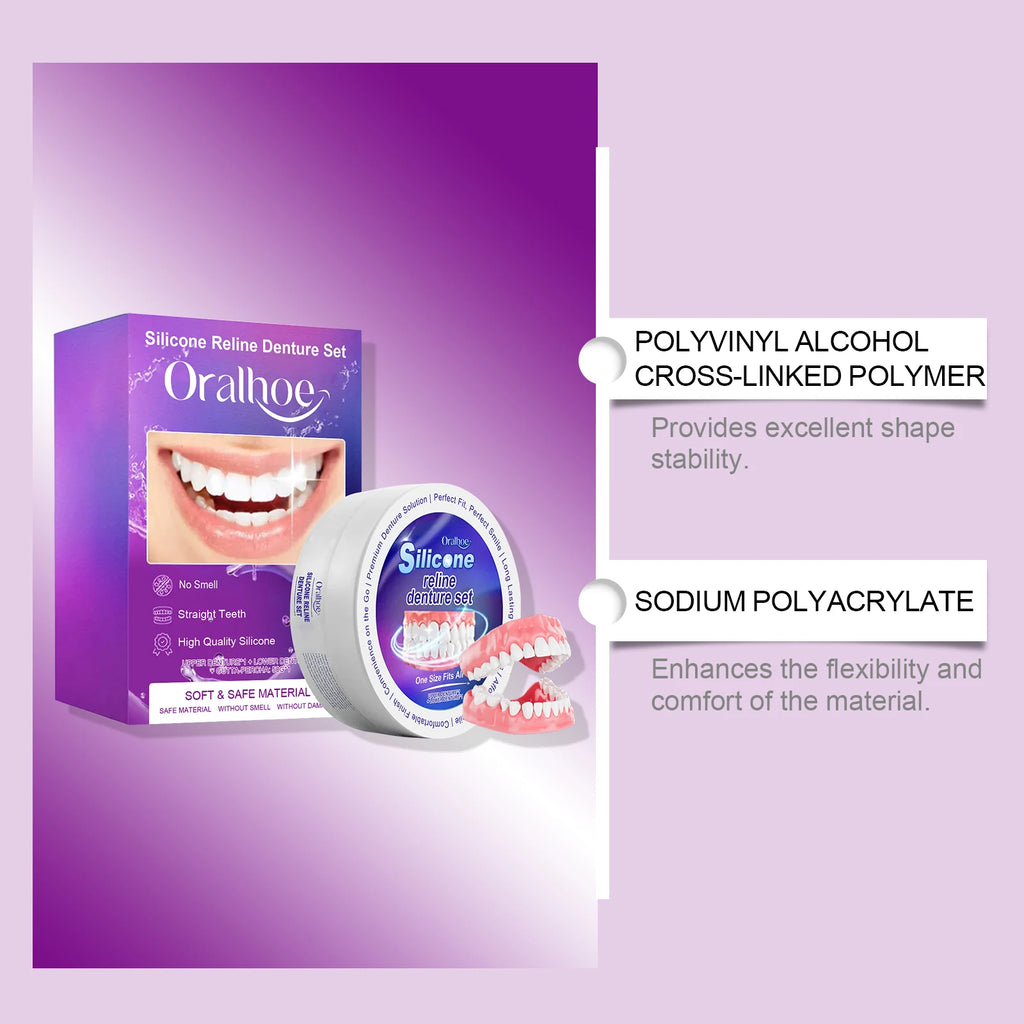 Silicone Denture Set Fit Temporary Orthodontic Teeth Dentures Fake Tooth Oral Hygiene Care Whitening Dentures Simulation Braces Vue