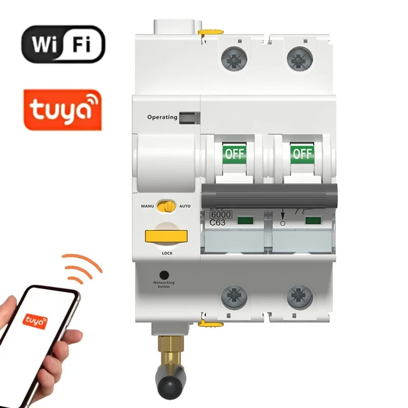 Tuya Wifi Smart Circuit Breaker Remote Control Short Circuit Protection Timed Switch With Auto Reclosing Function AC230V 2P 63A Vue 1P 32A