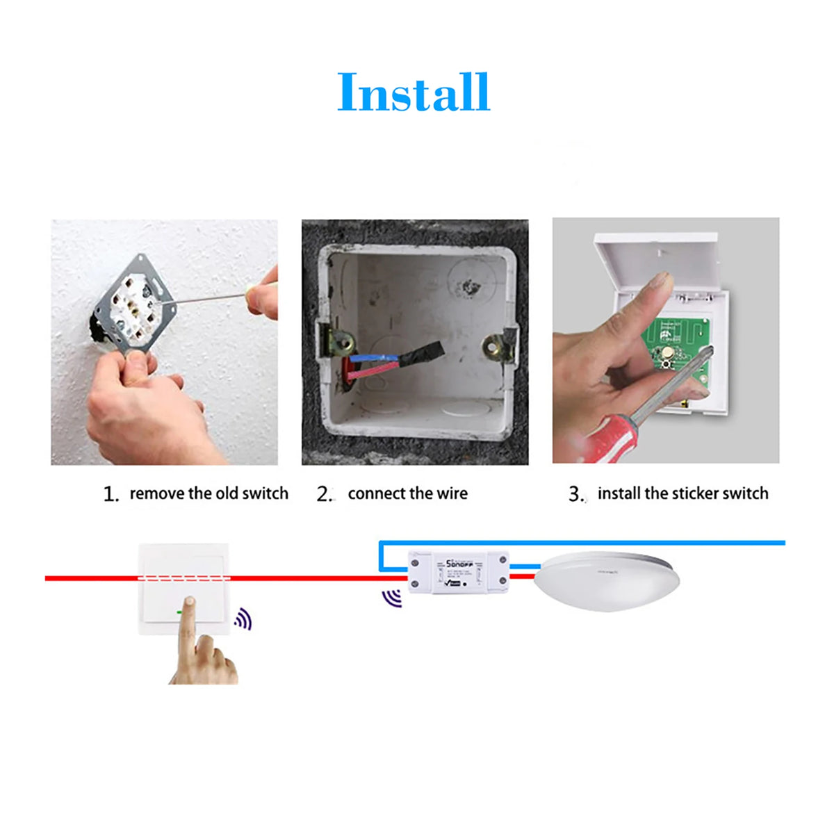 Push Button Wall Light Switch Remote Controller 1 Gang 86 Type ON/Off Switch Panel 433MHz Wireless RF Remote Control Transmitter Vue