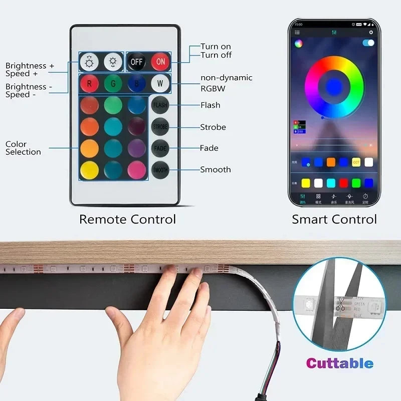 LED Strip Light Smart APP Remote Control RGB Self-adhesive Flexible Ribbon Diode Lamp Tape For TV Backlight Game Room Home Decor Vue