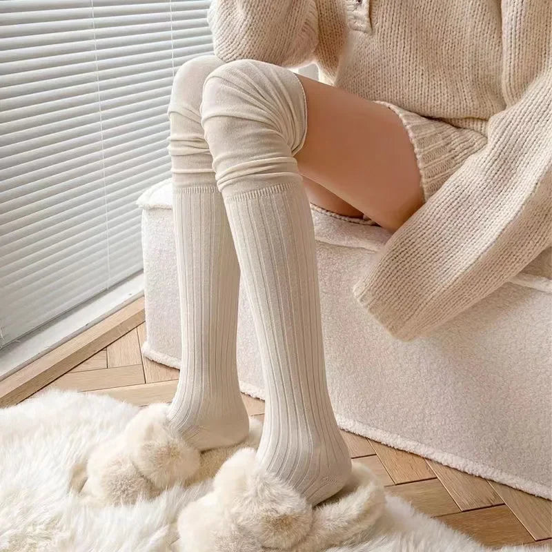 1-10Pairs Over Knee High Socks for Women Thin Solid Color Stackable Ribbed Knit Long Stockings Casual Streetwear Vue