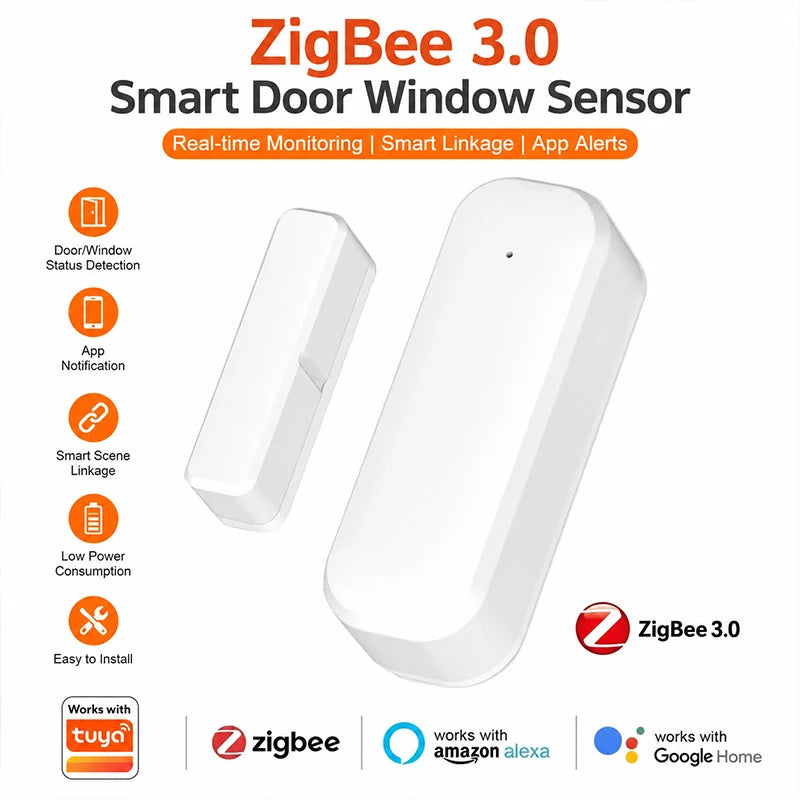 Zigbee3.0 Door Window Contact Sensor Wireless Anti-Theft Burglar Detector APP Push Alert Work With Tuya Smart Life Alexa Google Vue Zigbee3.0