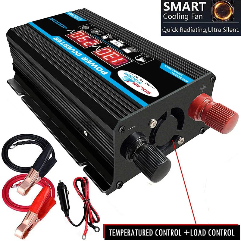4000W Car Power Inverter 12V to 220V | LED Display & Dual USB Car Power Inverter Vue