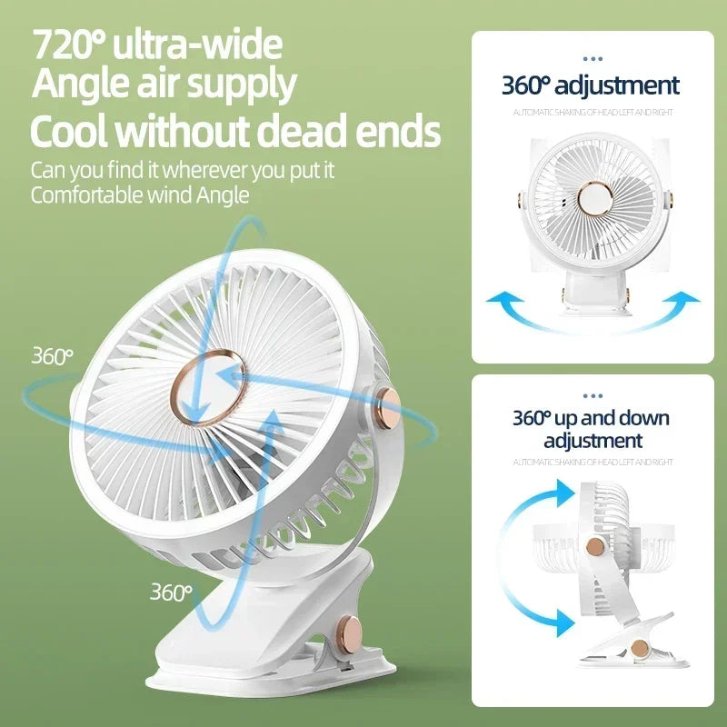 USB Rechargeable Table Fan Clip-on Type Portable Mini Desk Fan 360 Degree Rotation Adjustable Clip-on Fan For Student Dormitory Vue