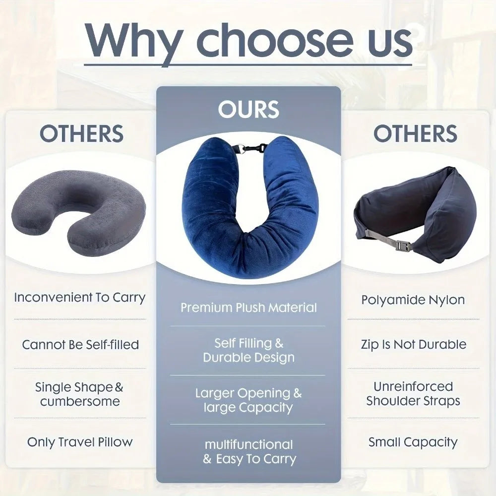 Fillable Design Travel U-Shaped Pillow Foldable Multi-functional U-Shaped Pillowcase Space-Saving Storage Pillow Outdoor Use Vue