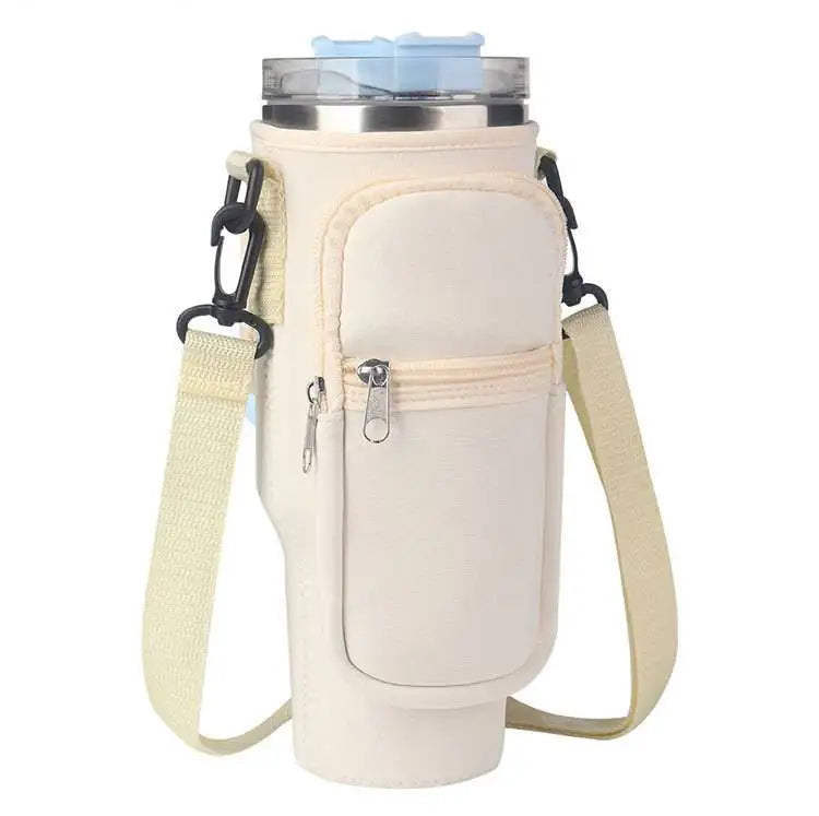 Water Bottle Carrier Bag for Stanley 40oz Tumbler with Handle Water Bottle Holder with Adjustable Shoulder Strap with Pocket Vue rice-white