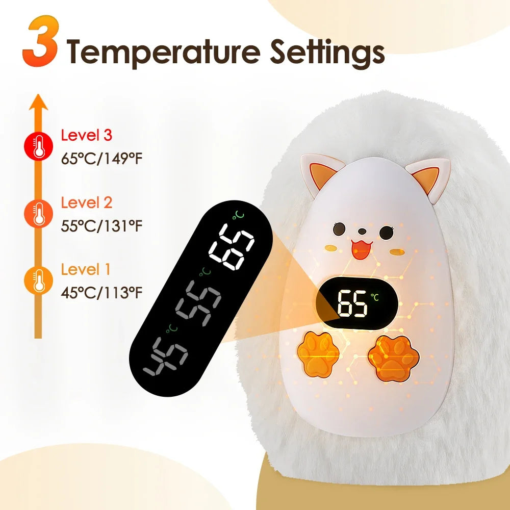 Mini Electric Hand Warmer Digital Display Thermostat Portable Plush Hand Warmer with Efficient Heating forWinter Office Home Use Vue