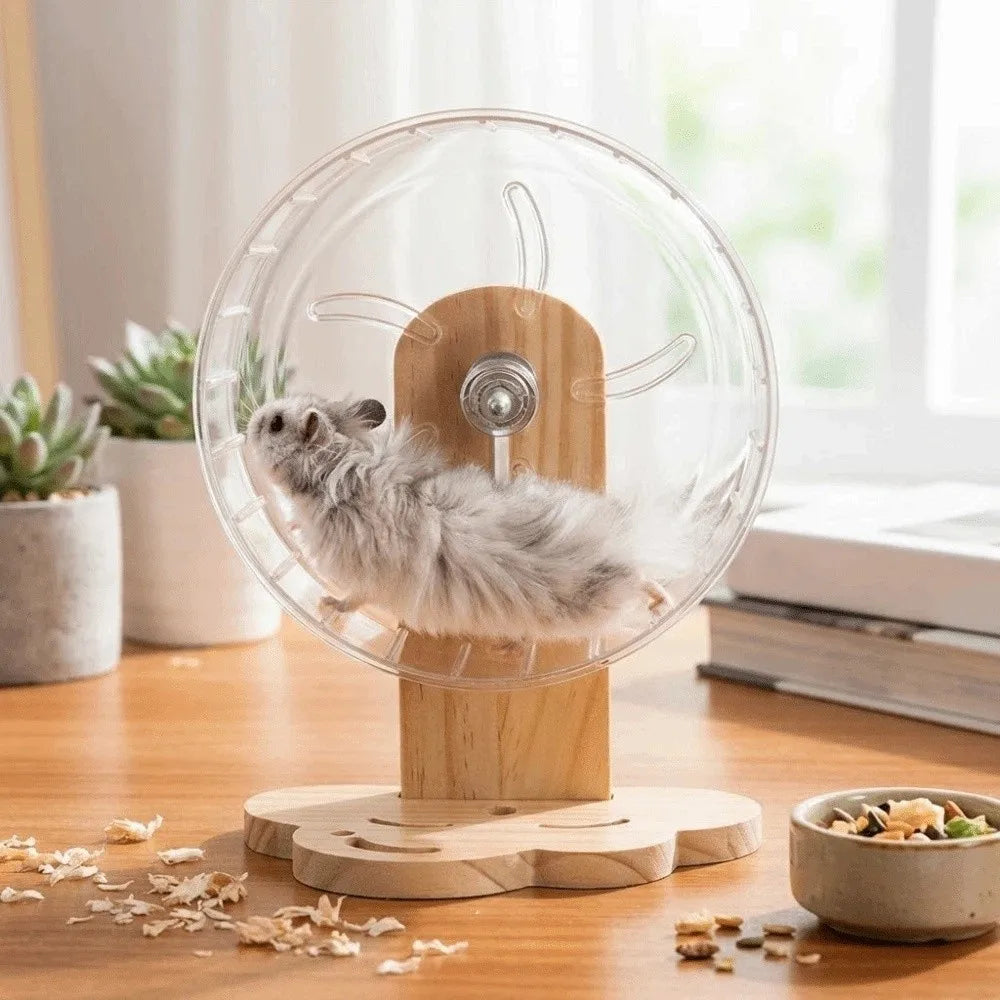 Transparent Hamster Exercise Wheel Adjustable Height Sturdy Silent Running Wheel Thickened Wooden Stand Pet Exercise Toy Vue