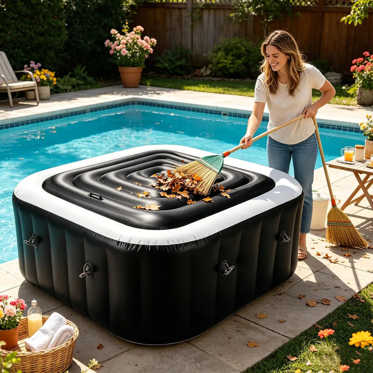 130cm/165cm PVC Inflatable Hot Tub Cover Energy-Saving Lightweight Thermal Portable Lid Square Hot Tub Thermal Cover Vue