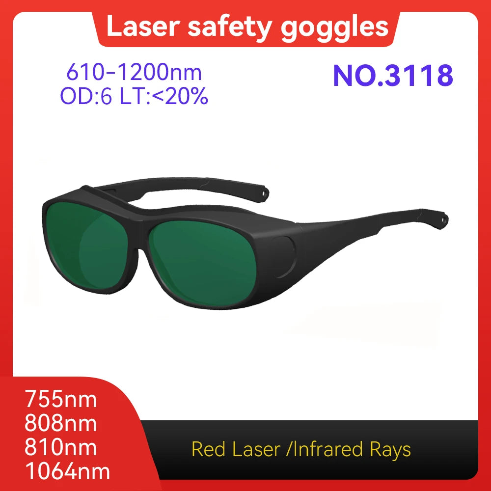 Laser Goggles ANSI Z87.1 Approved OD7+ 800-1100nm Impact-Resistant PA Frame Laser Lenses for High Power Fiber Laser Cutting Vue Model 2918 OD6