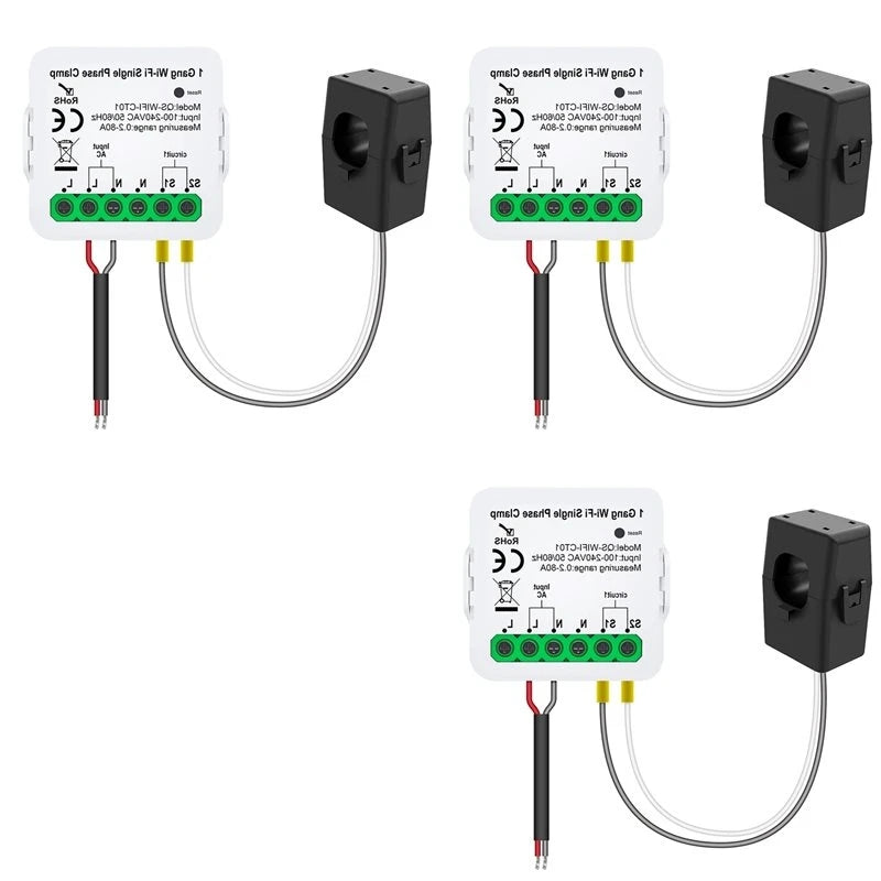 Hot-3X Smart Life WIFI Energy Meter Current Sensor Statistician For Electrical Lighting Solar KWH Monitor 100-240V 1CT Vue White 1CT