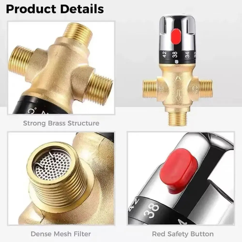 Solid Brass Thermostatic Mixing Valve 3Way Hot and Cold Control Temperature Control Valve General-purpose Pressure Balance Vue