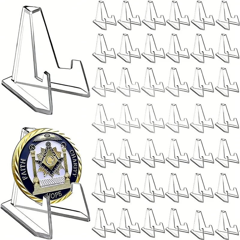 Triangular Card Display Stand 30 Pack – Mini Acrylic Idol Photo Picture Holder, Rack for Coin & Sports Trading Cards Vue