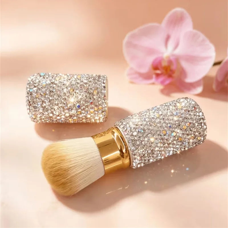 Rhinestone Retractable Powder Blush Brush Cosmetic Makeup Brushes Soft Fluffy Bristles Blush Loose Powder Bronzer Cosmetic Brush Vue
