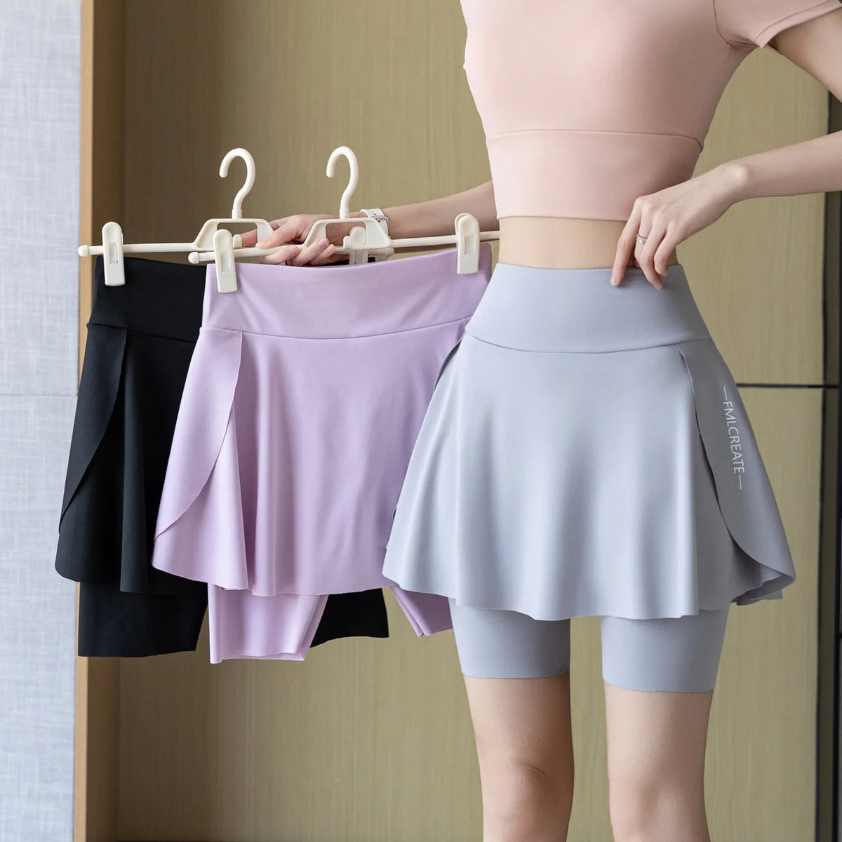Fake Two Piece Skirt Leggings Yoga Tennis Shorts with Pockets 3 Lengt Bike Shorts for Women Running Gym Outdoor Vue