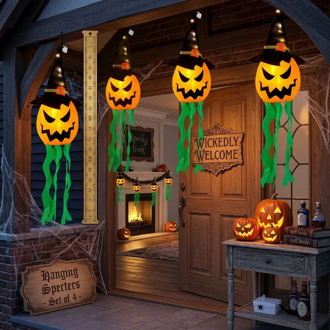 1-10PCS Haunted House Wizard Hat Ghost LED Glow Hanging Ornament for Halloween Party Room Decor Spooky Atmosphere Flashing Light Vue