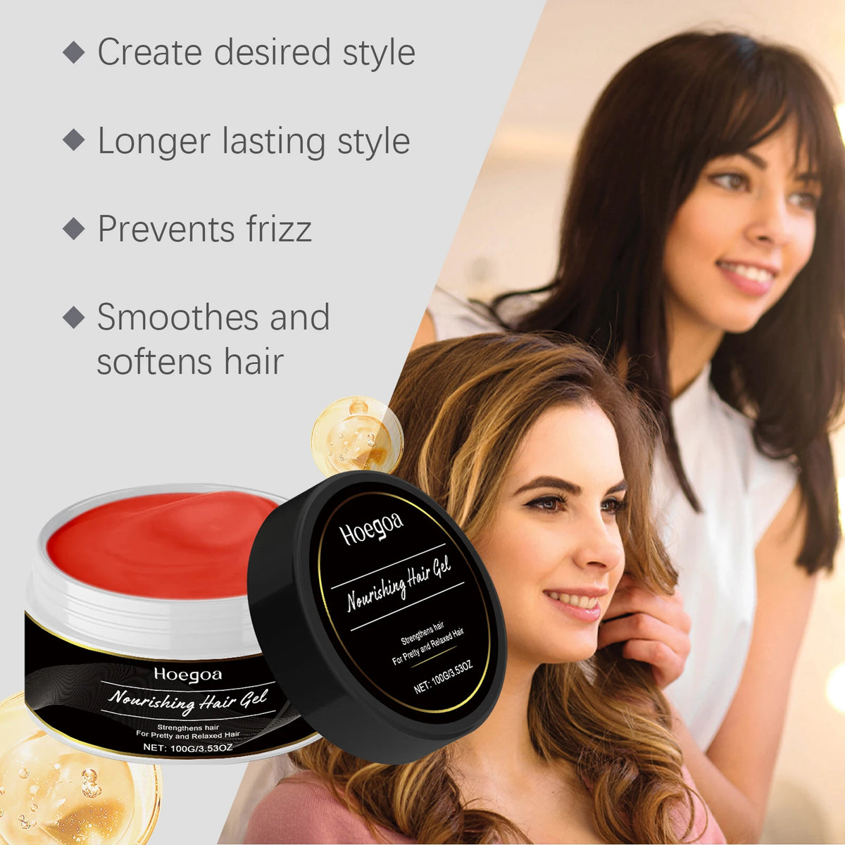 Moisturizing Hair Gel: Repairs Dry and Frizzy Hair, Offers Lightweight Freshness, and Leaves Hair Smooth Vue