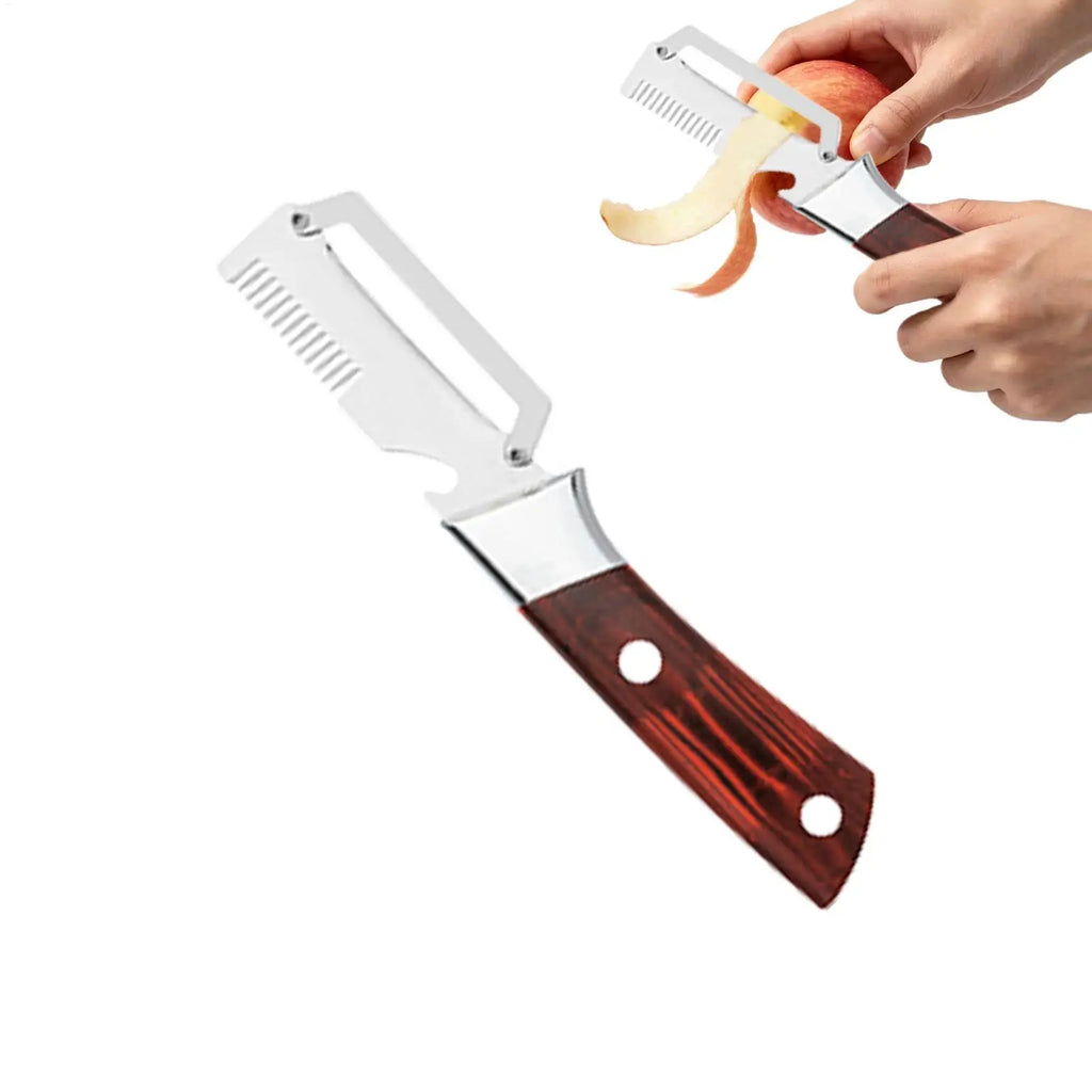 Stainless Steel Vegetable Peeler with Wooden Handle, Kitchen Slicer & Potato Peeler, Multifunctional Tool with Bottle Opener Vue