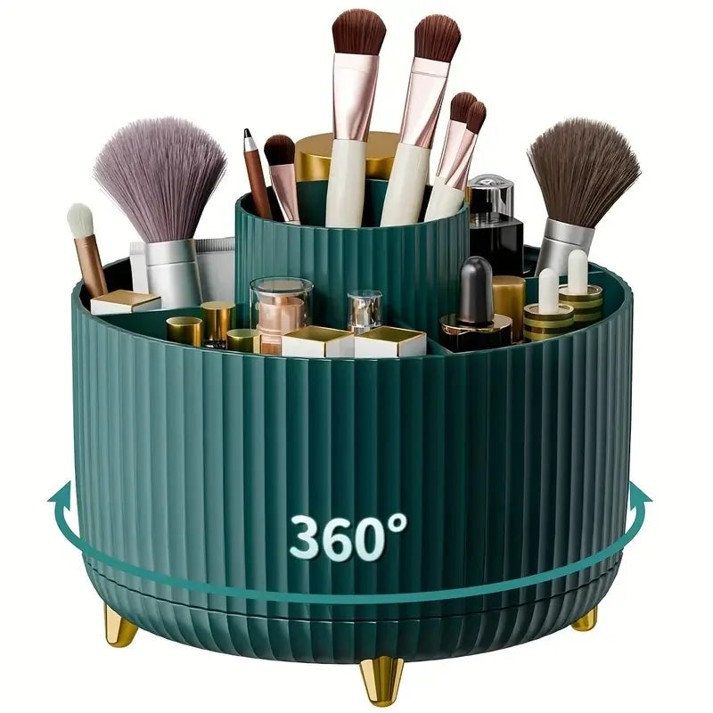 360° Rotating Makeup Organizer Large Capacity Cosmetic Storage Case with 5 Compartments Durable Plastic Vanity Organizer Vue