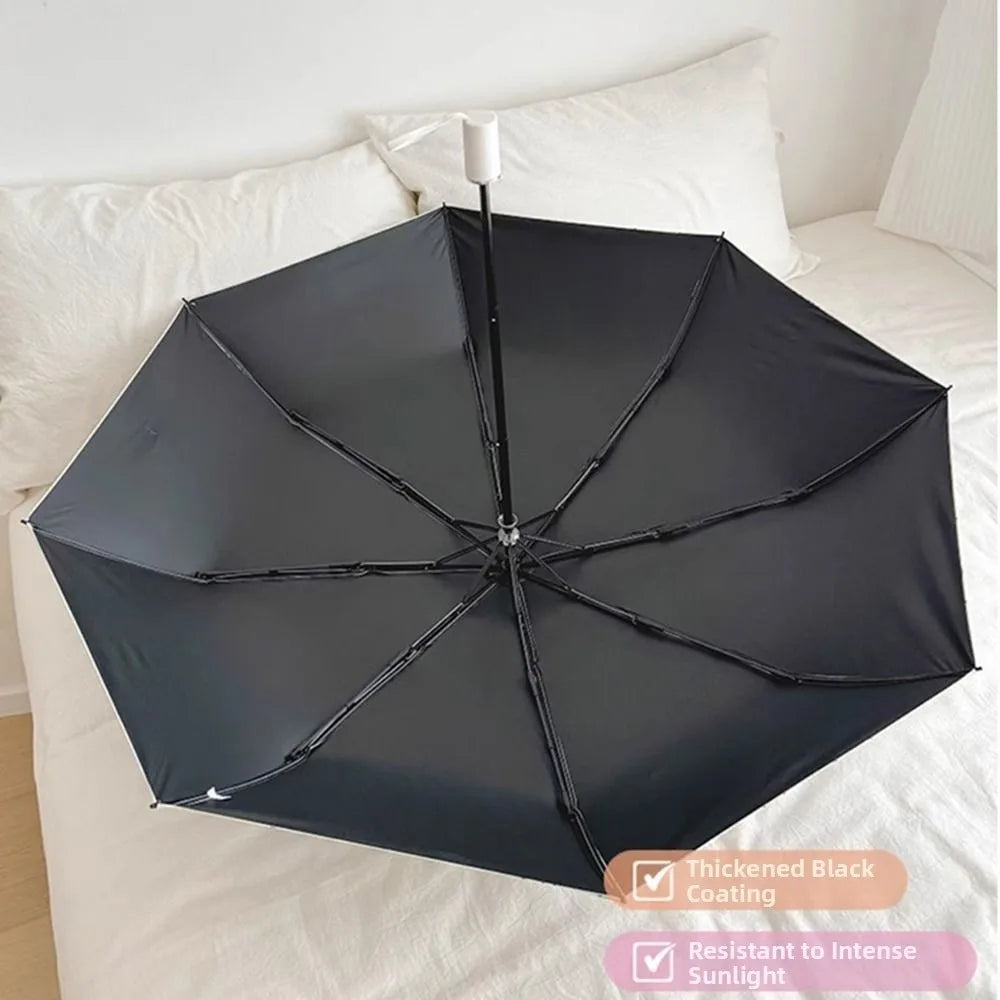 Fully Automatic/Manual Folding Rain Umbrella UV Protection Curved Handle Sunshade Umbrella Comfortable Grip with Storage Bag Vue