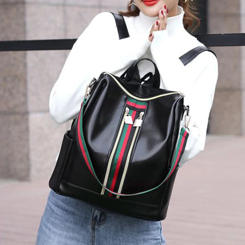 Chic Multi-way Backpack Daily Travel Stylish Striped-detail