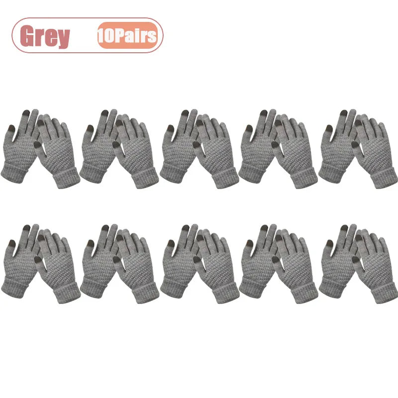 1-20Pairs Winter Touch Screen Gloves Thick Knitted Fleece Lined Anti Slip Cycling Gloves Warm Thermal Gloves for Men Women Vue Grey-10Pairs