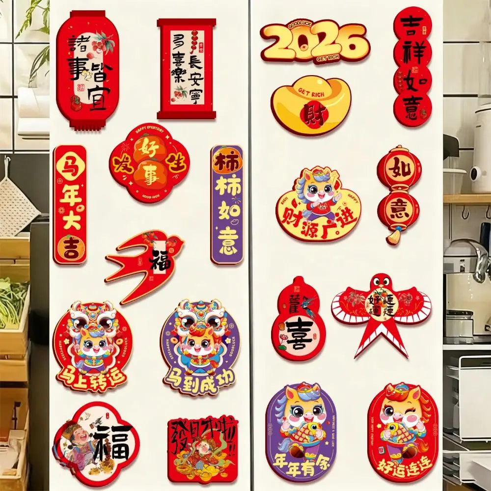 8Pcs/set Creative New Year Magnetic Sticker Traditional Chinese 2026 Celebrating Blessing Refrigerator Magnetic Sticker Soft Vue