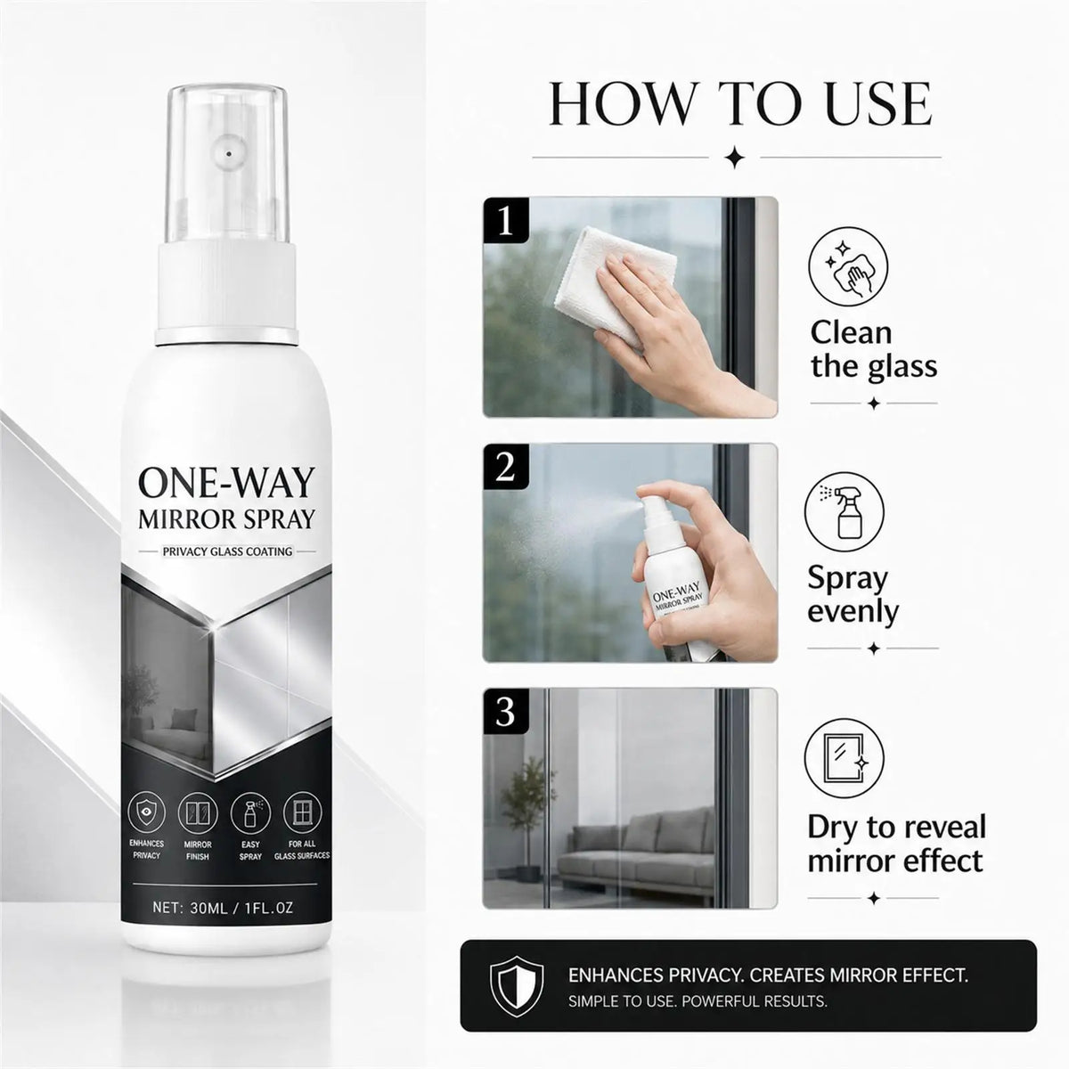 Window Frosting Spray for Privacy, Temporary Removable Mirror Effect Coating, 30ML Glass Door Fog Spray for Bedroom Bathroom Vue