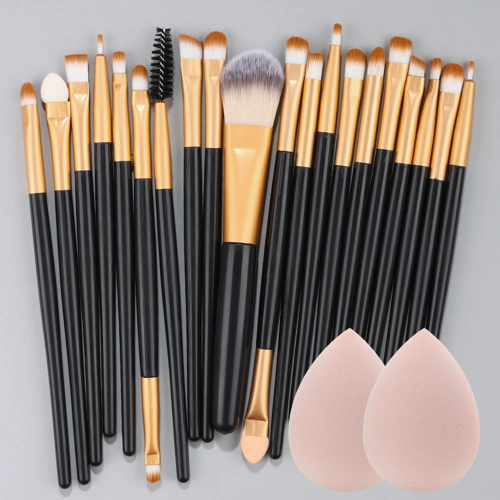 20Pcs Makeup Brush Set Eye Shadow Brush Full Set Beauty Makeup Concealer Brushes Blush Loose Powder Highlighter Foundation Tools Vue Black Gloden-D