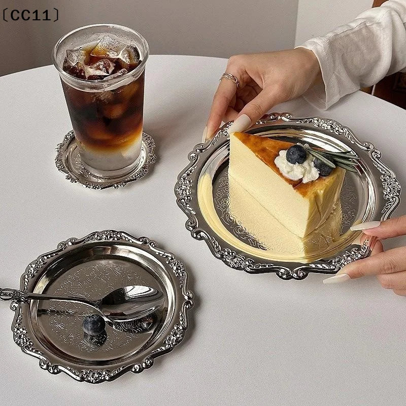 Luxury Silver Plated Plates Cake Dessert Tray High Tea Snack Fruit Dish Jewelry Storage Tabletop Decor Home Hotel Supplies〔CC11〕 Vue