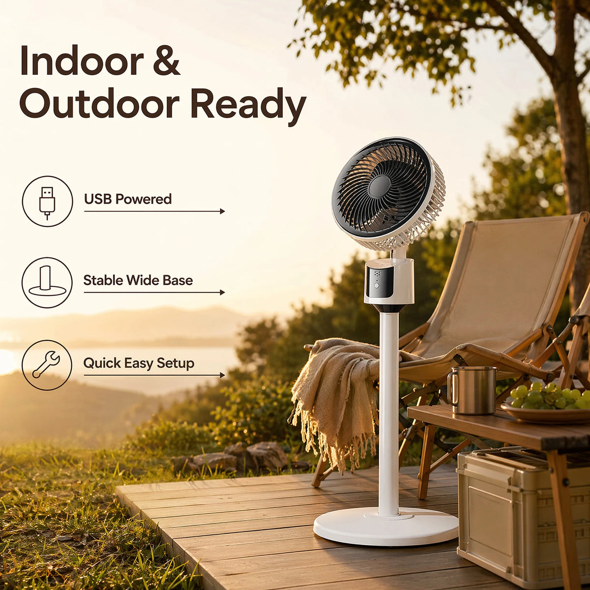APWIKOGER USB Pedestal Floor Fan – Quiet 3-Speed Standing Fan Pedestal Standing Fan Vue