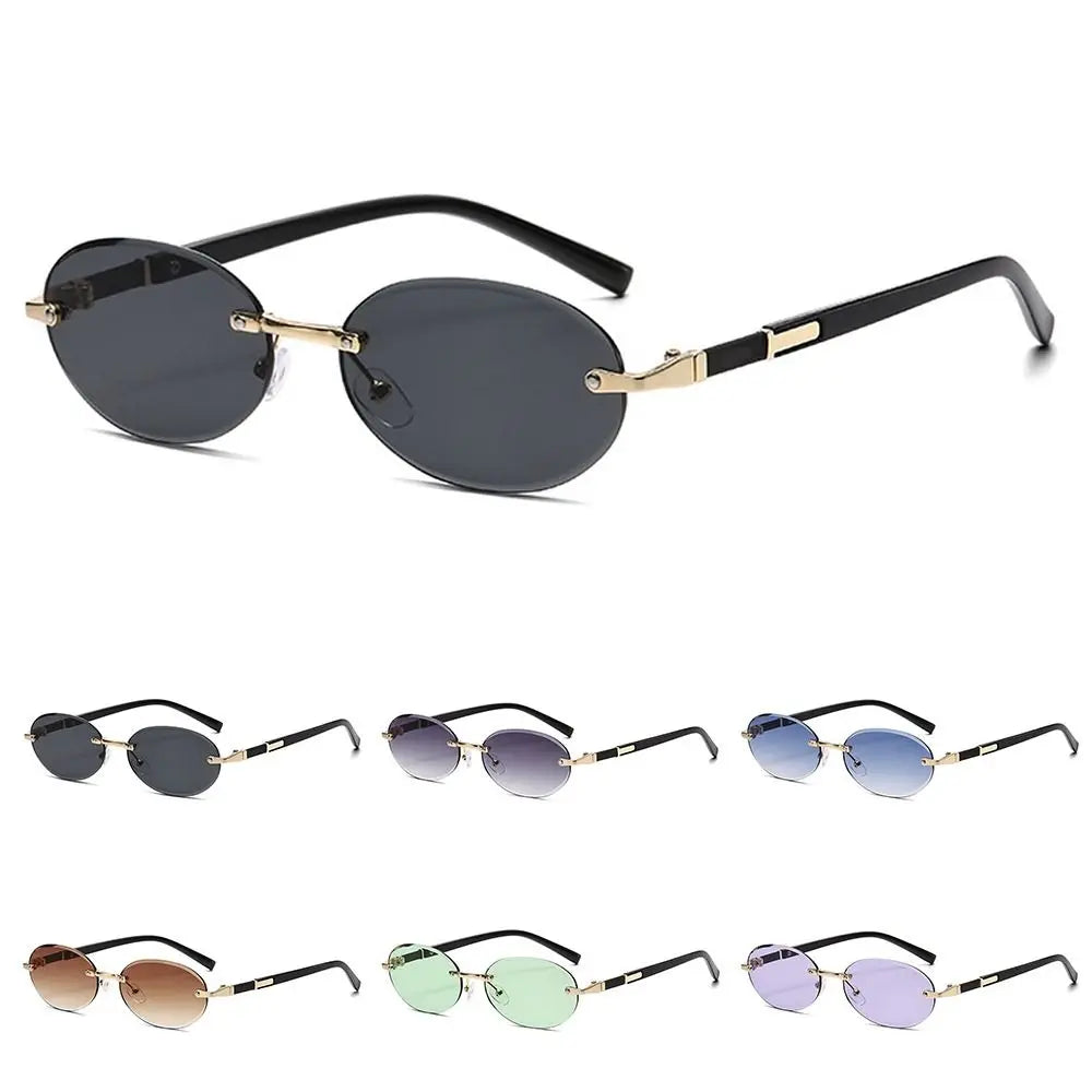 Vintage Cut-edge Oval Frame Sunglasses Frameless Street Punk Shades
