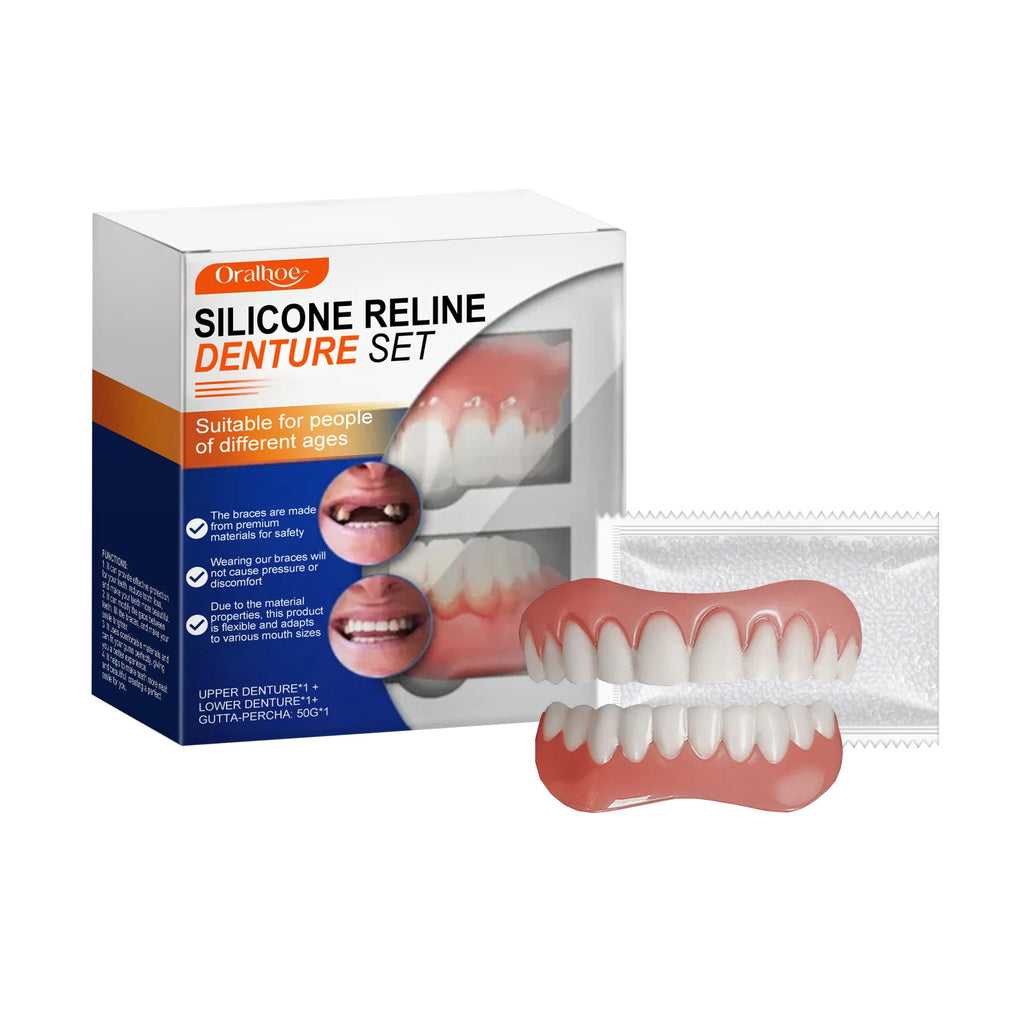 Silicone Denture Set Temporary Orthodontic Simulation Dental Braces Retainer Fake Tooth Straightener Alignment Oral Hygiene Care Vue 1set boxed