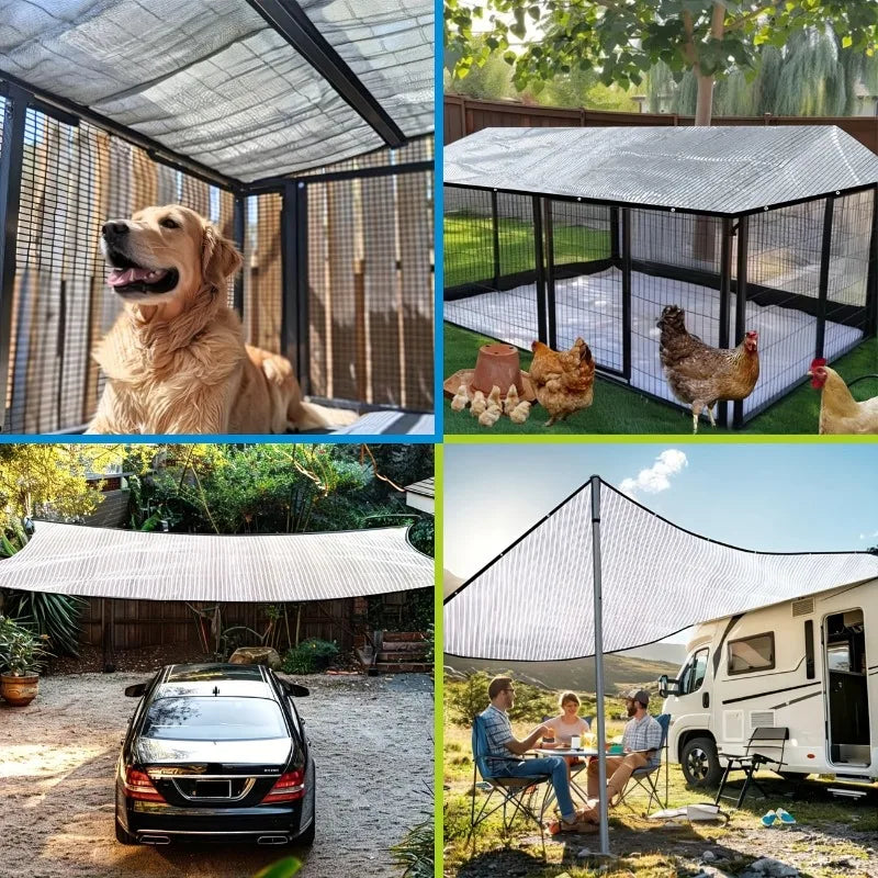 Thickened High Density Silver Aluminum Foil Shade Net with Reinforced for Greenhouse Balcony Car Outdoor Pergola Lawn Vue