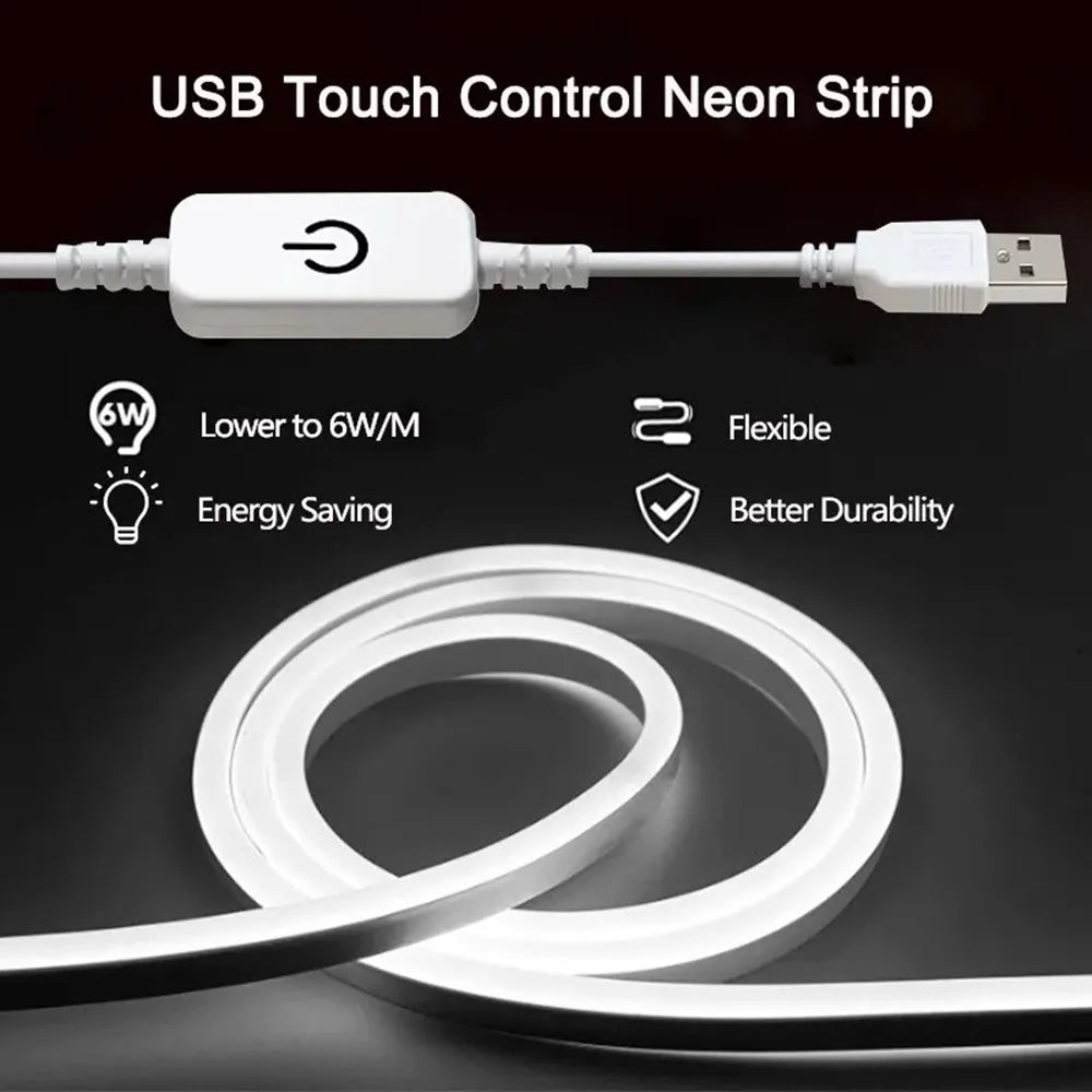 Touch Sensor Neon LED Strips USB 5V Dimmable 120LED/M DIY Home Decor Flexible Tape Neon Signs Belt Waterproof Lighting Lamp Vue